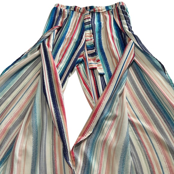 Portocruz Women L Multi colored Striped Cover-up Beach Pant Retro 90’s Style NWT - Picture 11 of 13